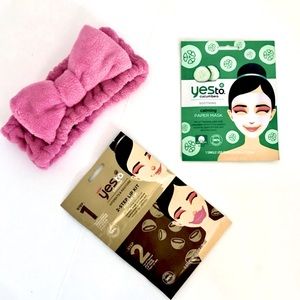 Home Spa Night- Bow Headband - Sheet Face Mask - Lip Scrub Mask Yes to Cucumbers